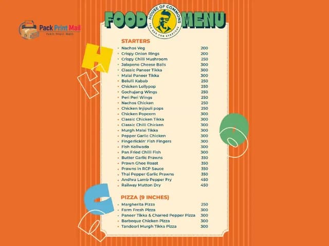 Common Menus printed product preview from Pack Print Mail