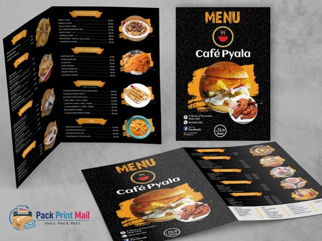 Menus printed product preview from Pack Print Mail