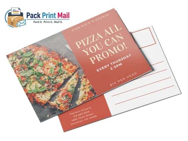 Postcards printed product preview from Pack Print Mail