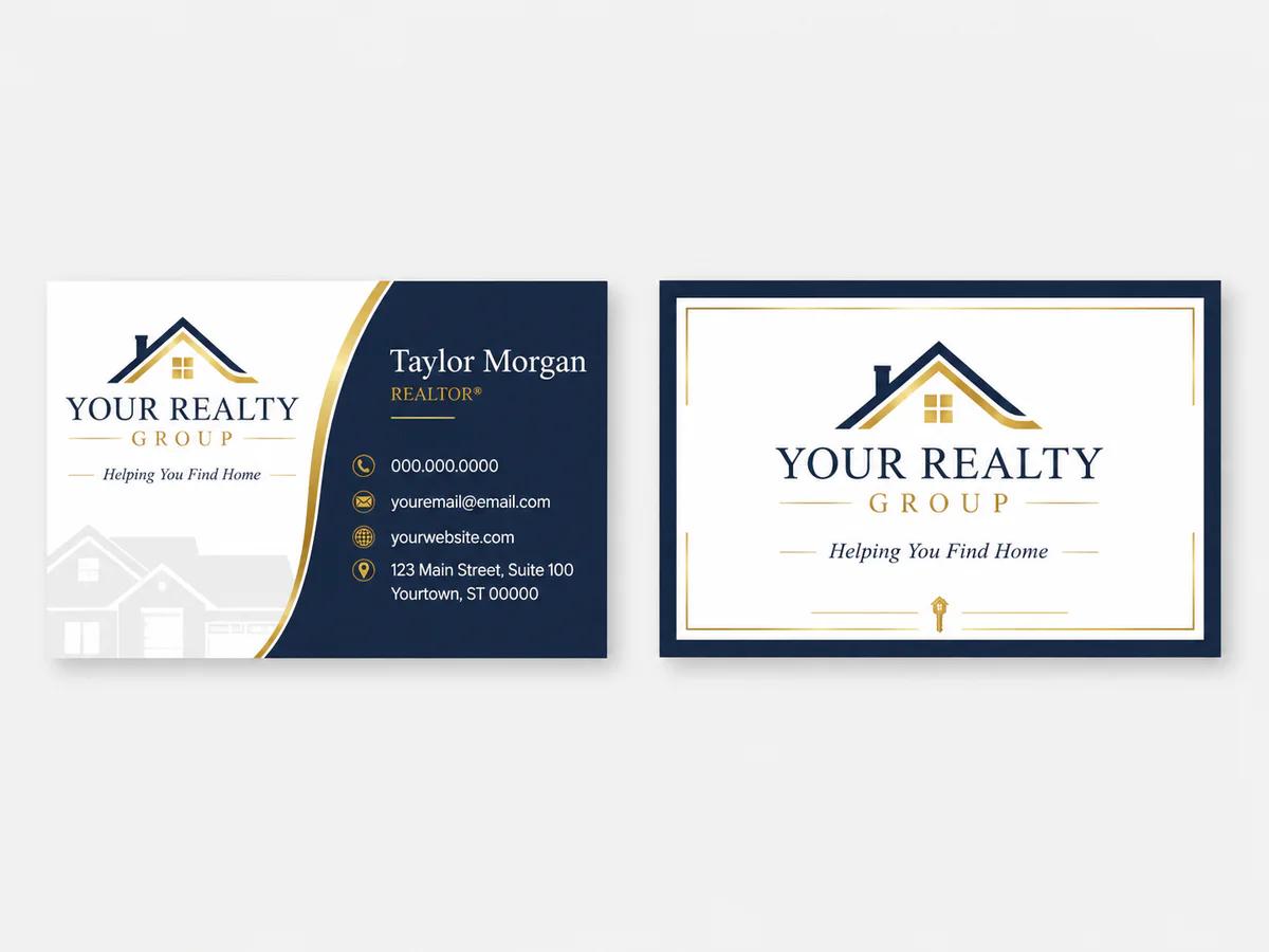 Realty Navy & Gold business card template preview