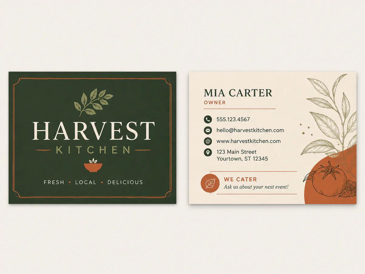 Restaurant Earthy Green business card template preview