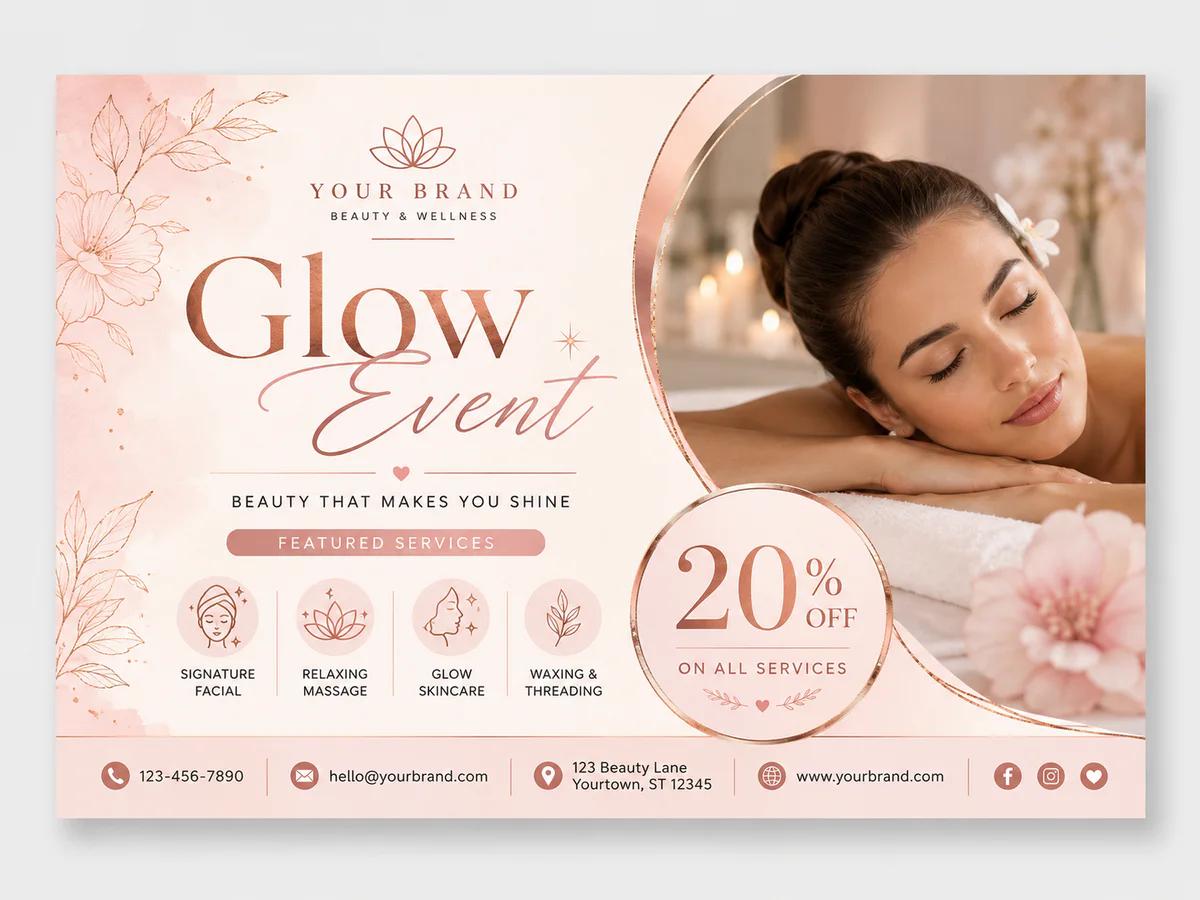 Beauty Glow Event postcard template preview