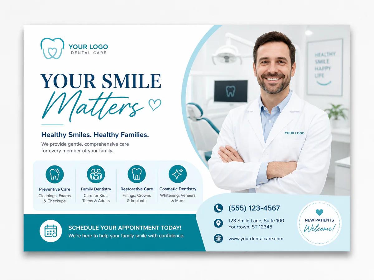 Dental Family Care postcard template preview