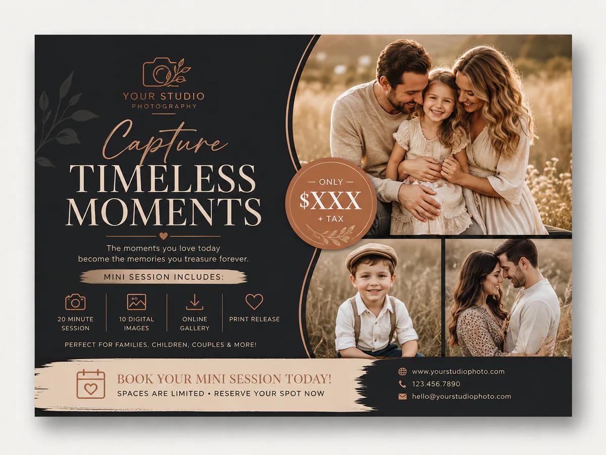 Photography Family Sessions postcard template preview