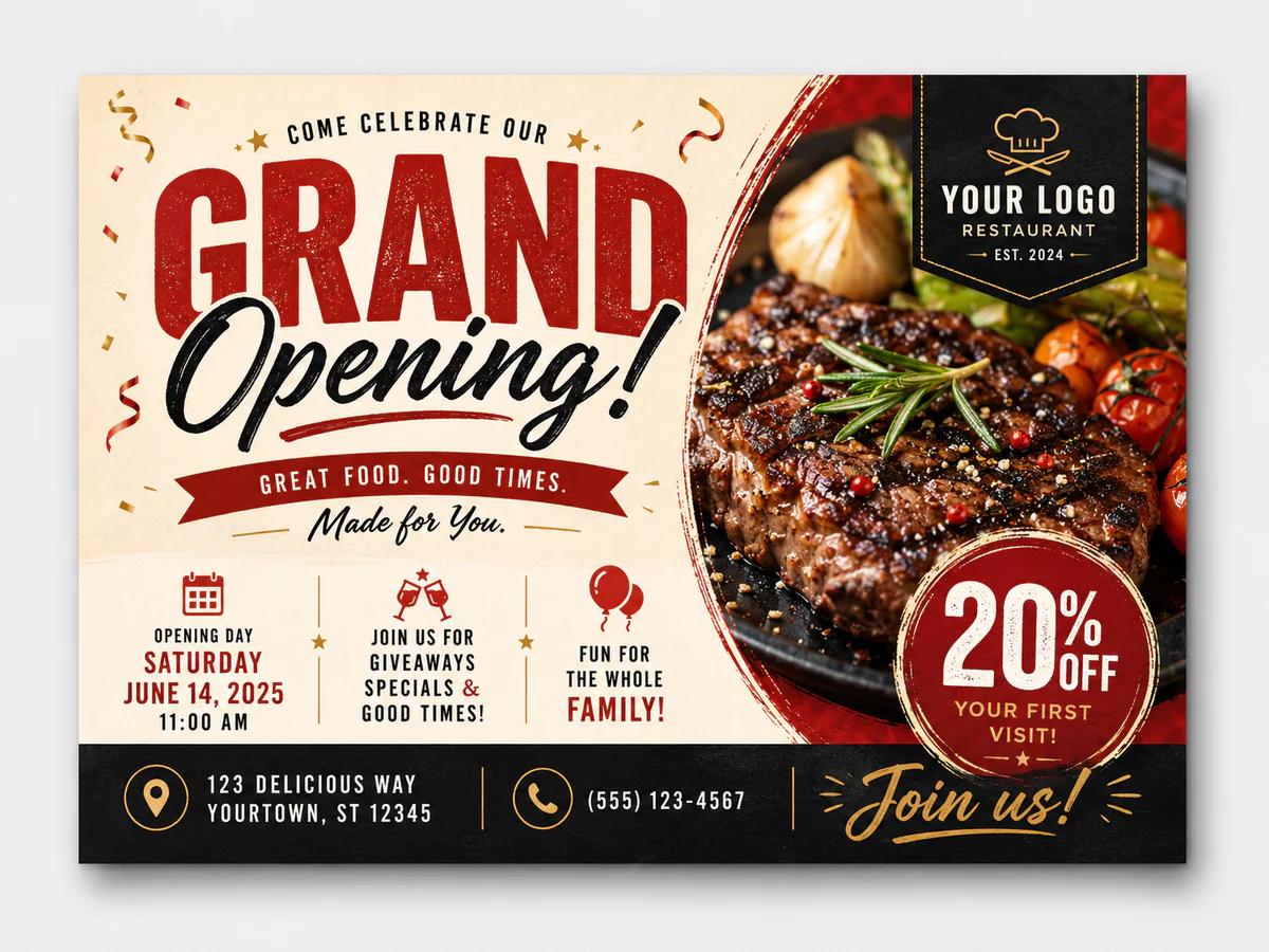 Restaurant Grand Opening postcard template preview