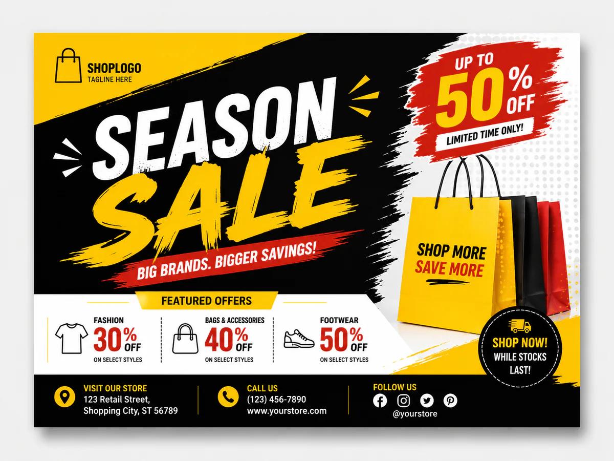 Retail Season Sale postcard template preview