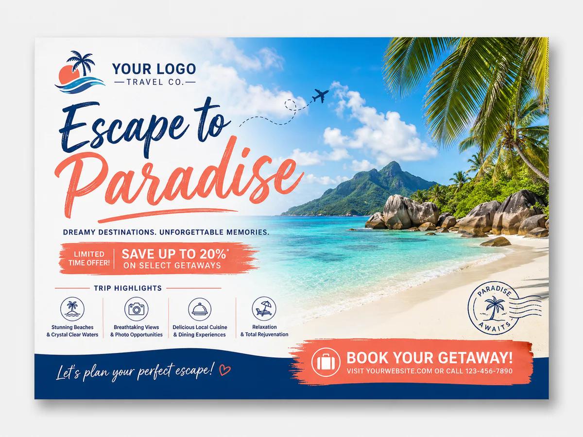 Travel Escape postcard template preview