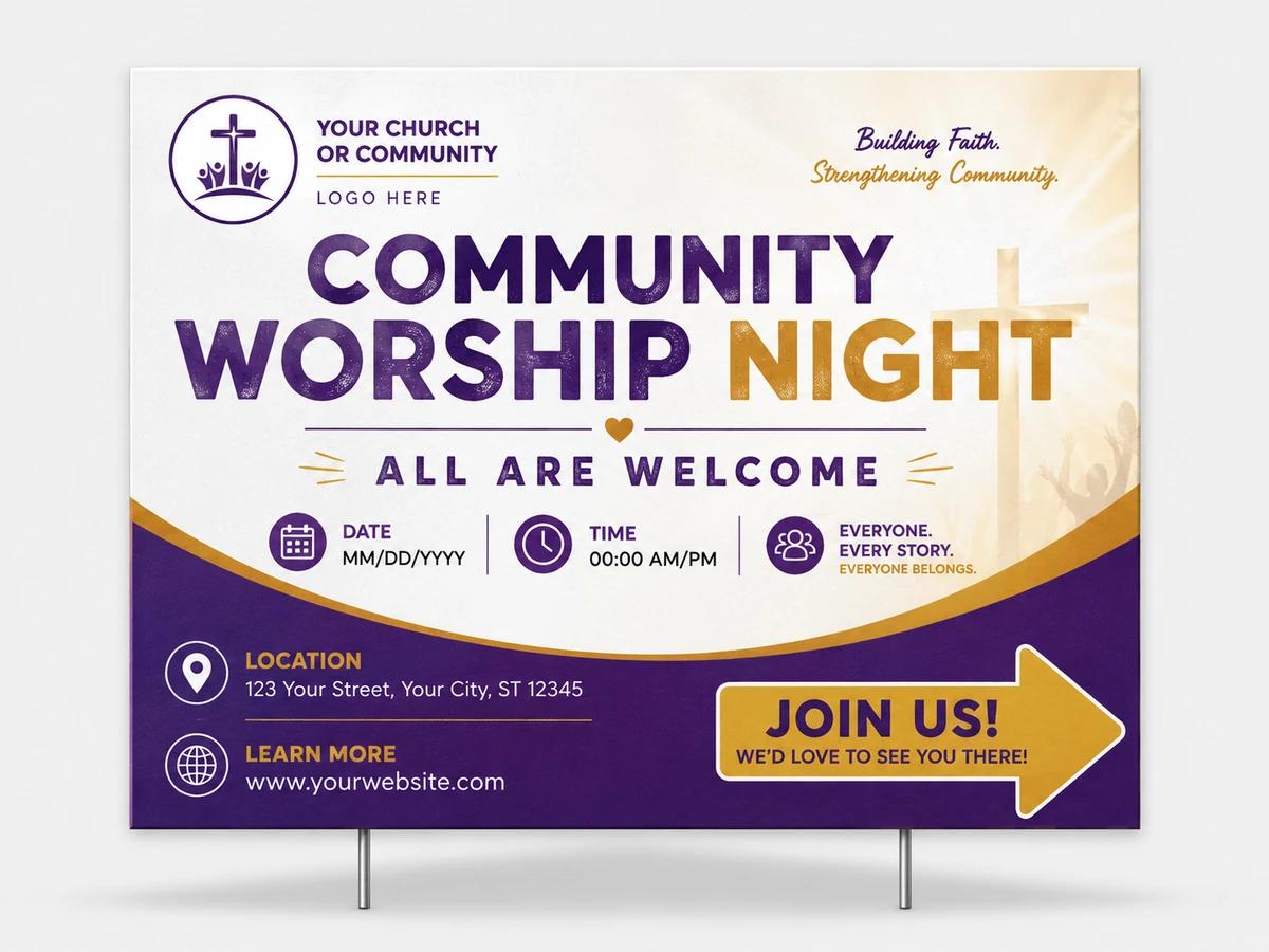 Community Worship Night yard sign template preview