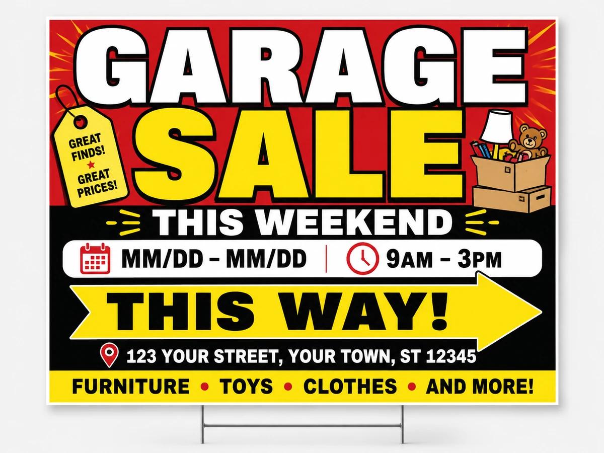 Garage Sale yard sign template preview