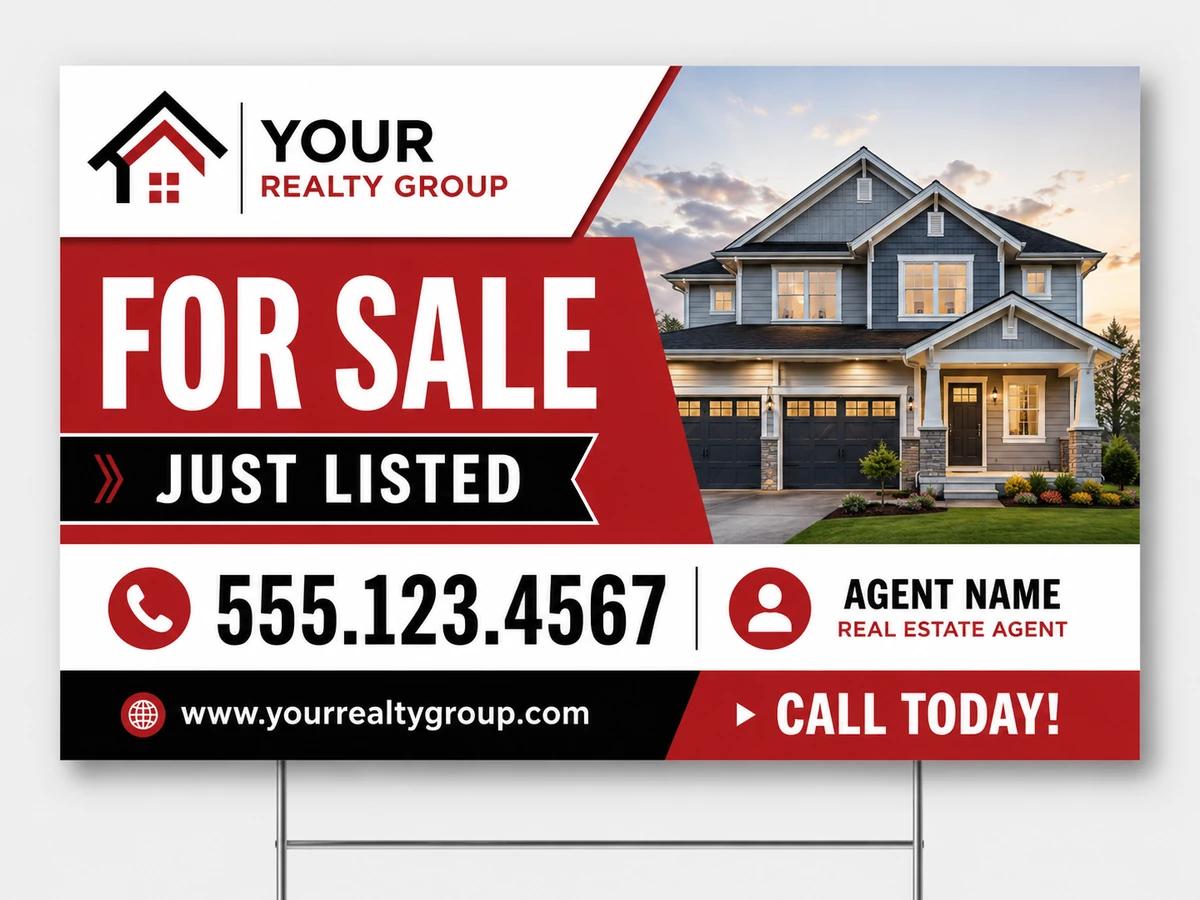 Real Estate For Sale yard sign template preview