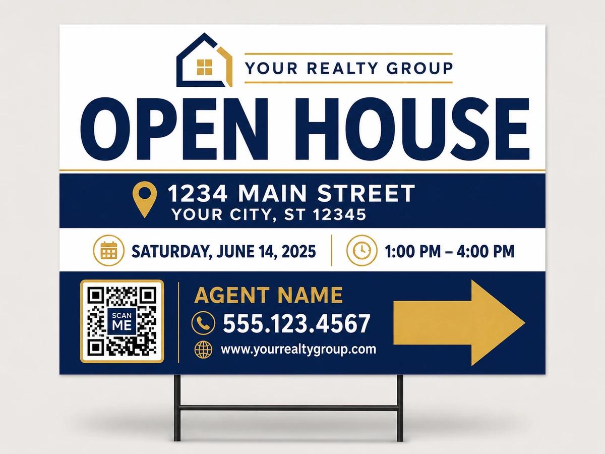 Real Estate Open House yard sign template preview