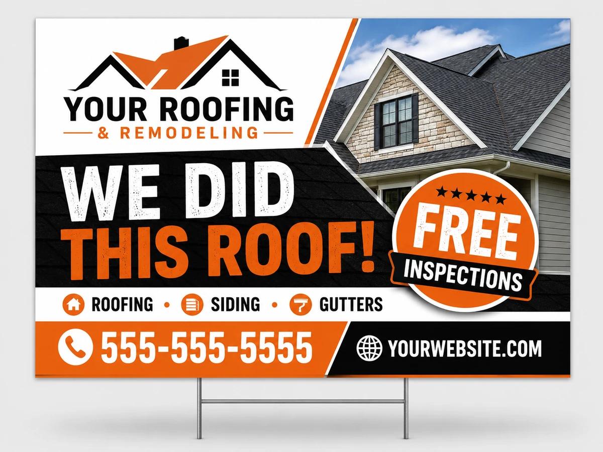 Roofing Free Inspection yard sign template preview